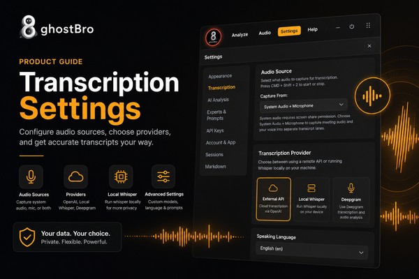 GhostBro Transcription Settings: How to Configure Audio, Providers, Local Whisper, OpenAI, and Deepgram