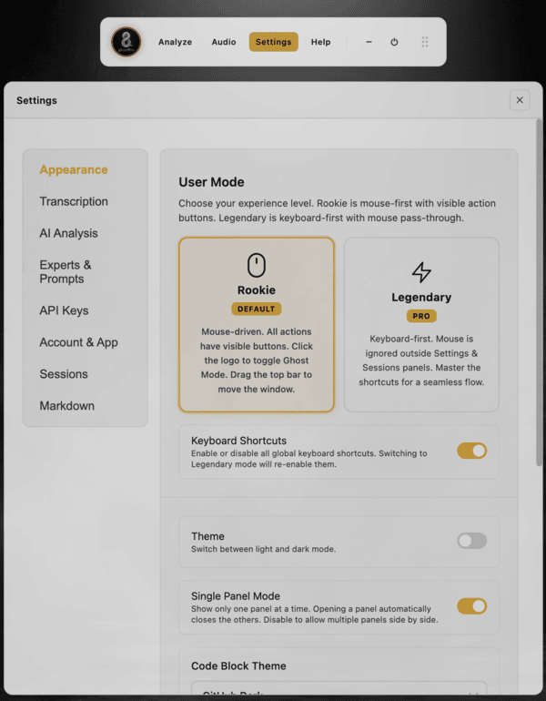 GhostBro Appearance settings in light mode